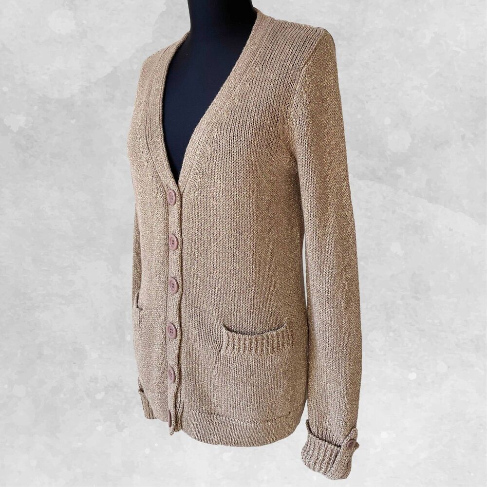 Orvis Cardigan Sweater Women's Small Gold Linen Blend Button Front Pockets